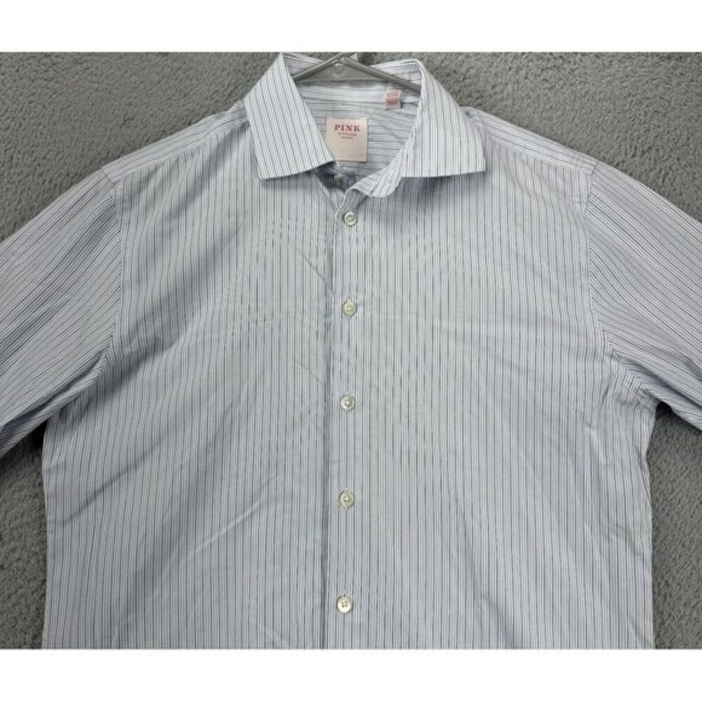 Pink‎ Shirt Adult 15.5-39 Blue Grey Pinstripes Tailored Fit Dress Button Up Mens